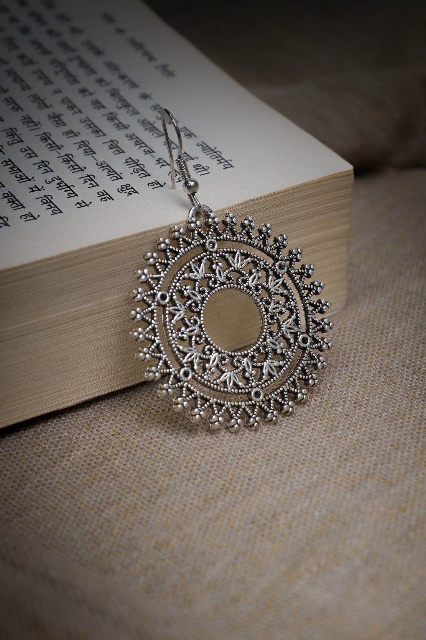Pratination Vintage Rajasthani Oxidized Silver Mandala Earrings