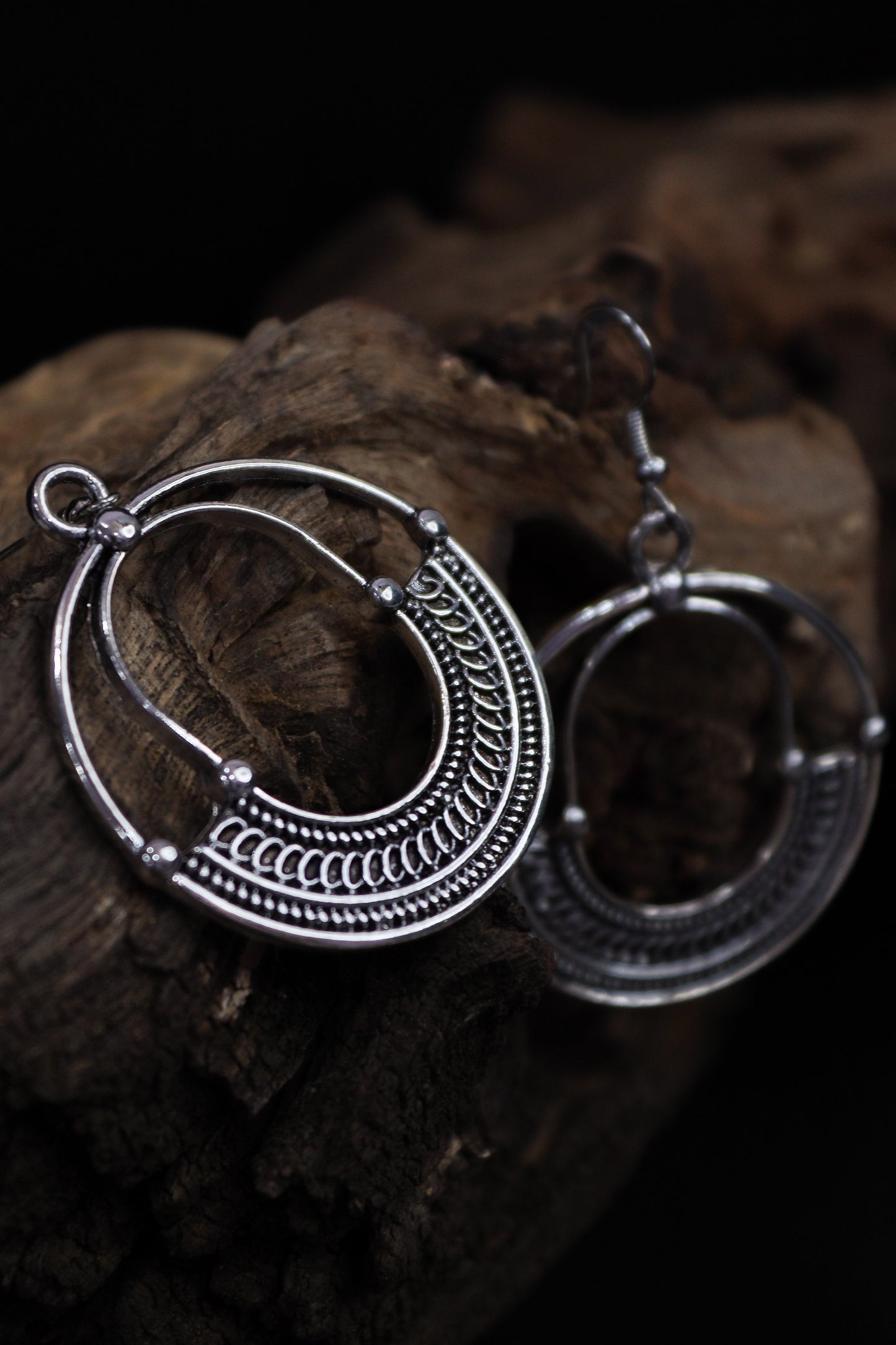 Pratination Boho Crescent Oxidized Hoop Earrings