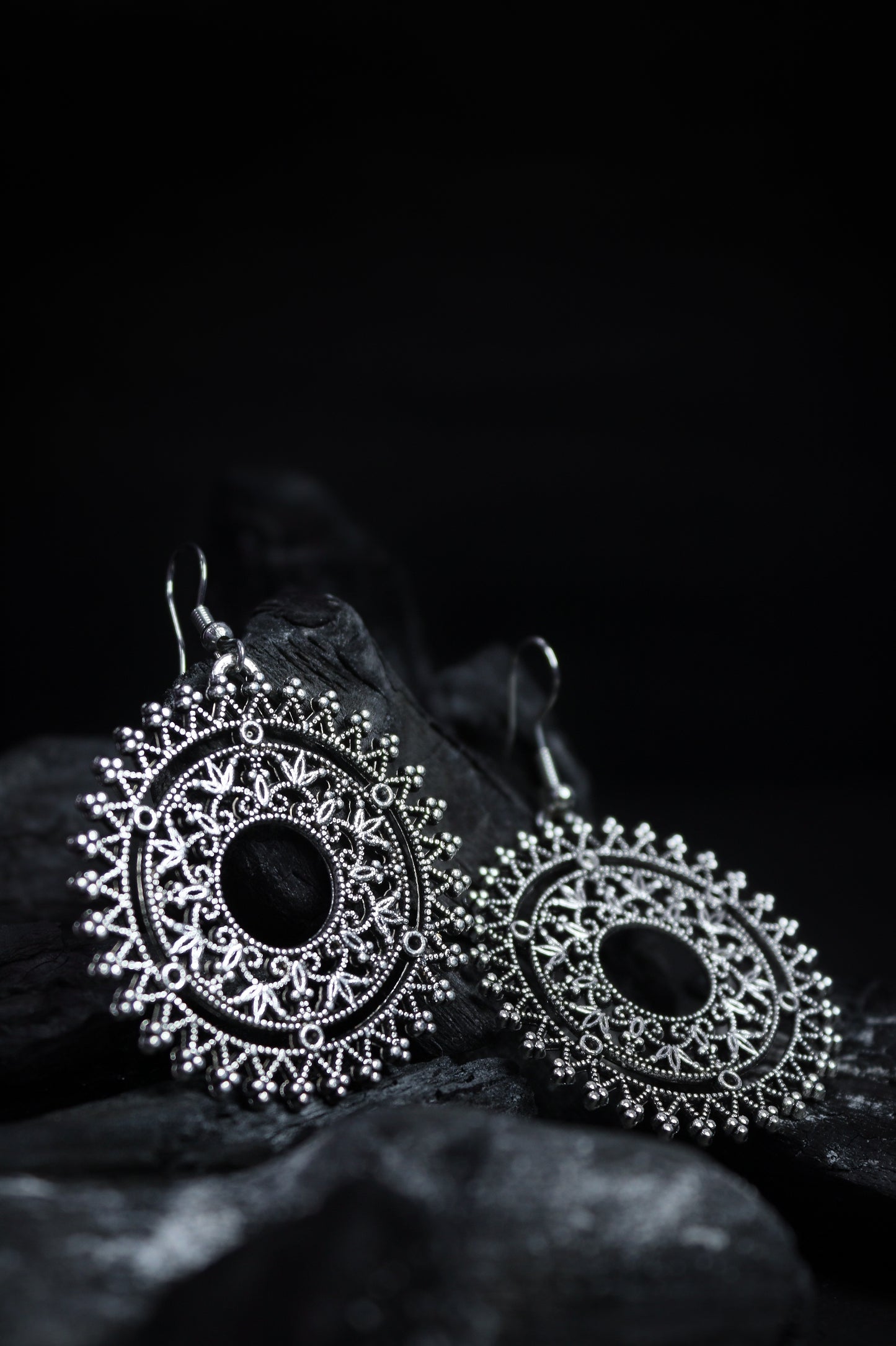 Pratination Vintage Rajasthani Oxidized Silver Mandala Earrings