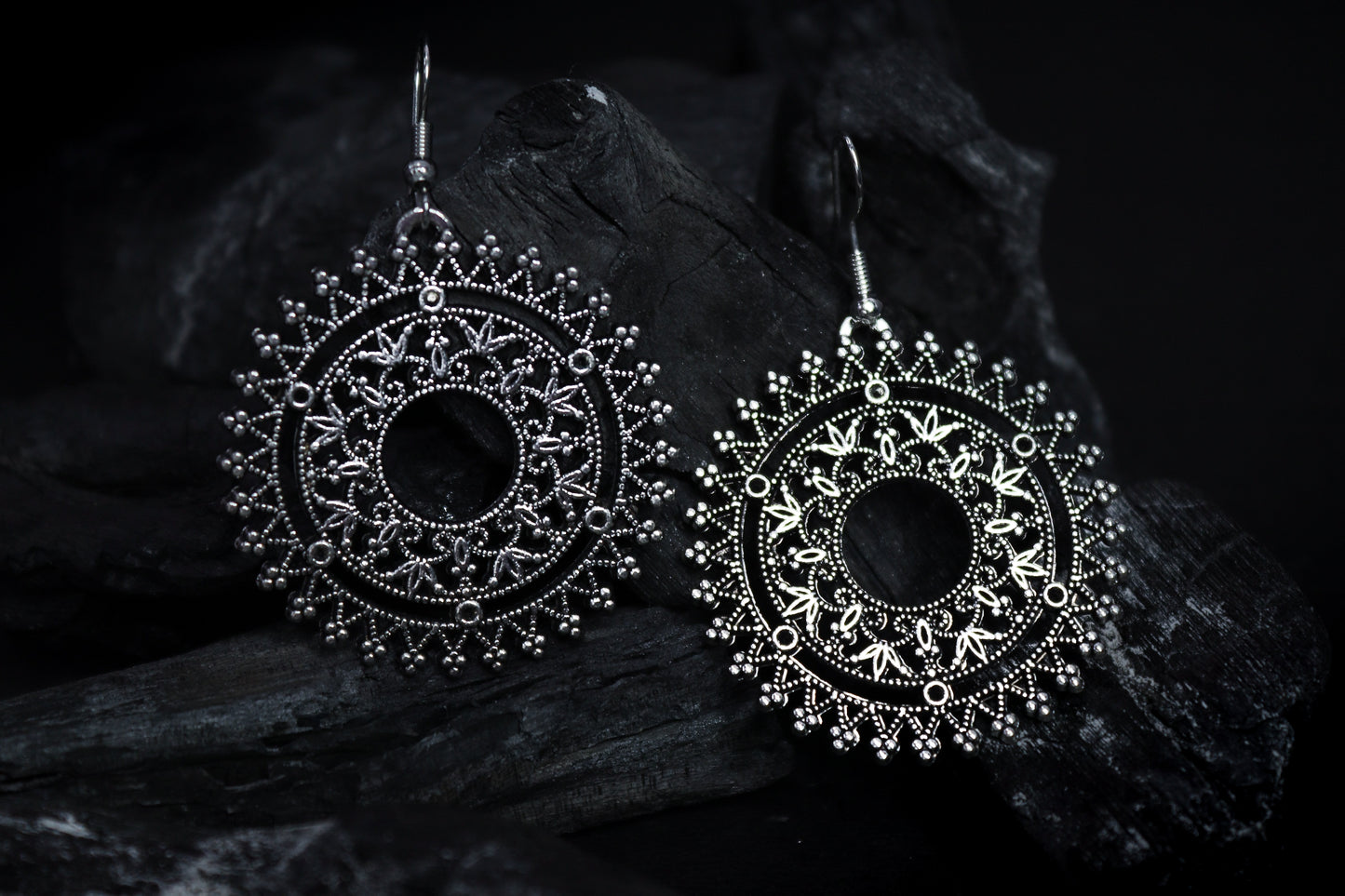 Pratination Vintage Rajasthani Oxidized Silver Mandala Earrings