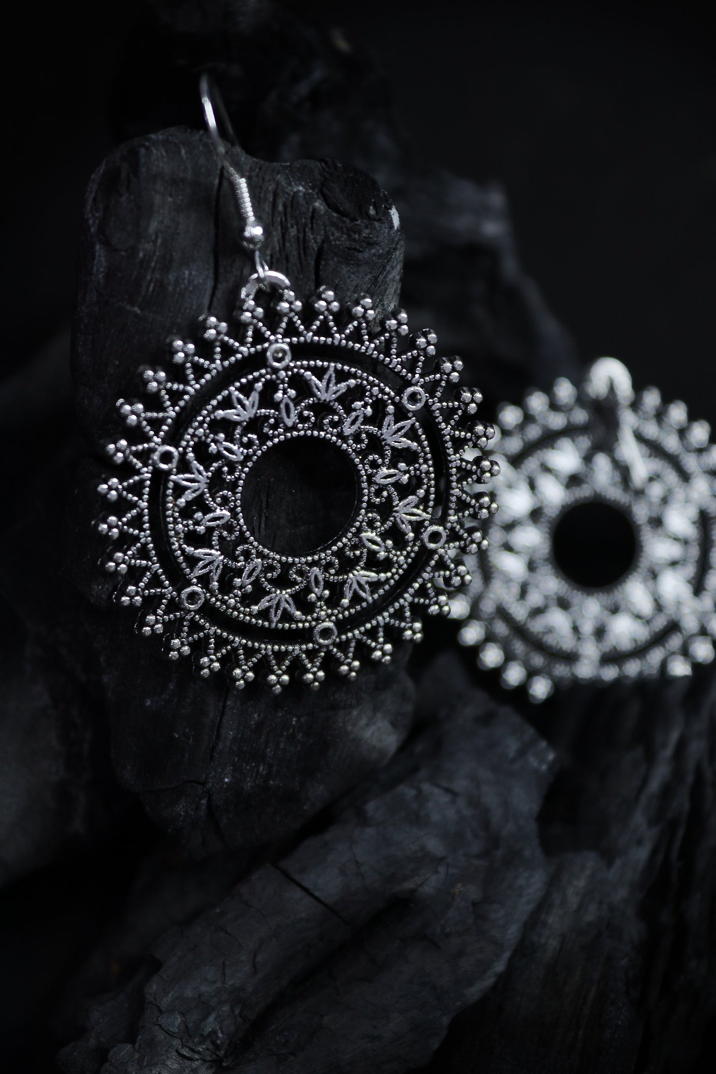 Pratination Vintage Rajasthani Oxidized Silver Mandala Earrings