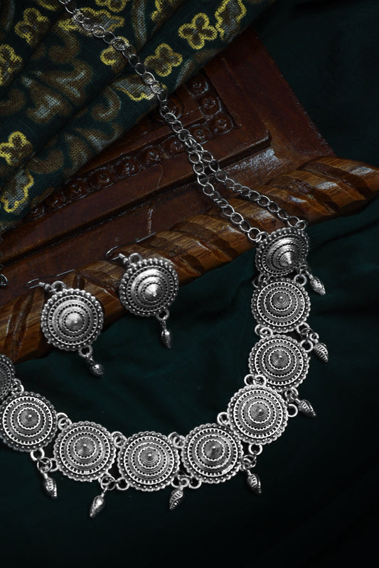 Pratination Ethnic Silver Oxidised Necklace Set