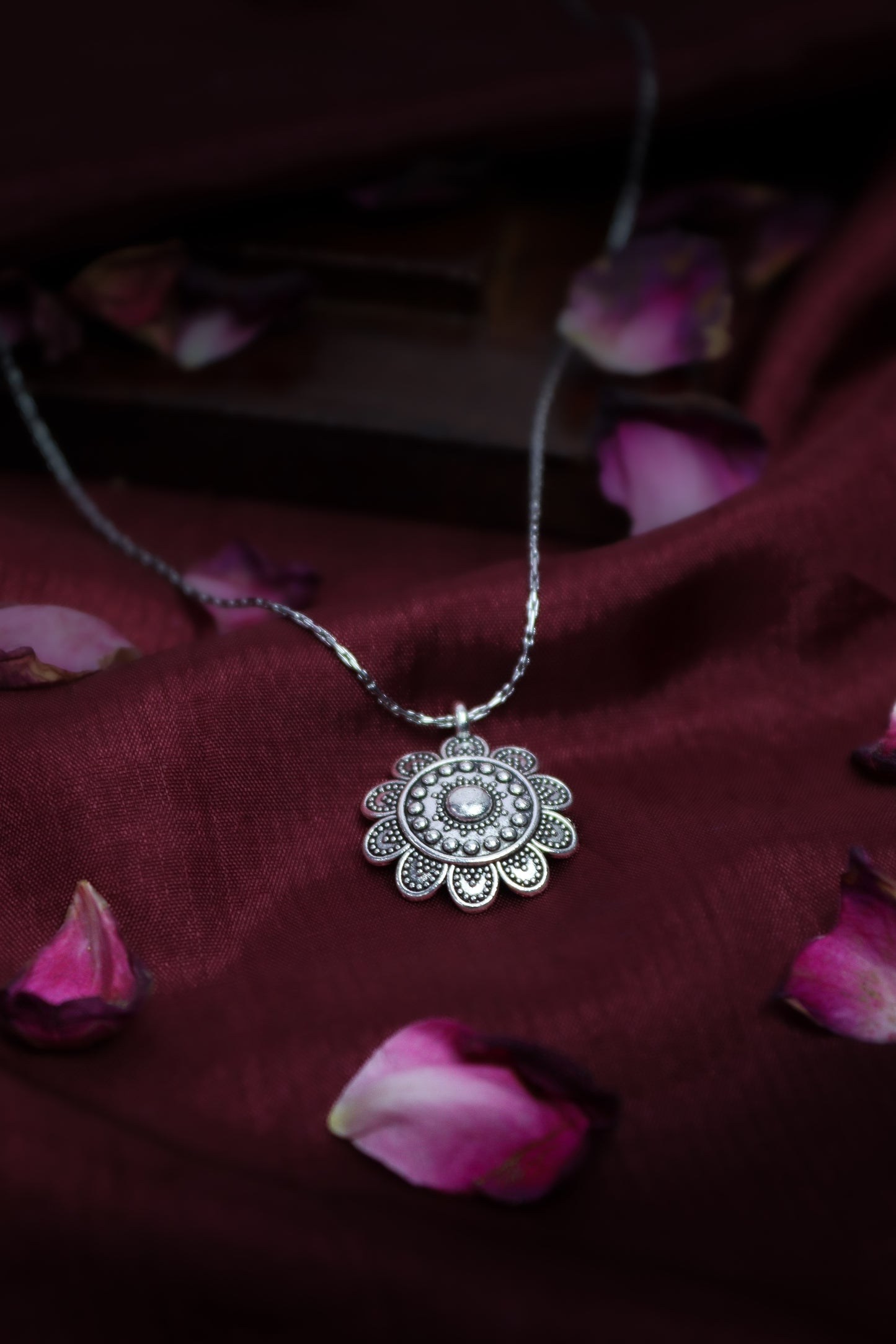 Pratination Bloom Oxidized German Silver Pendant Set