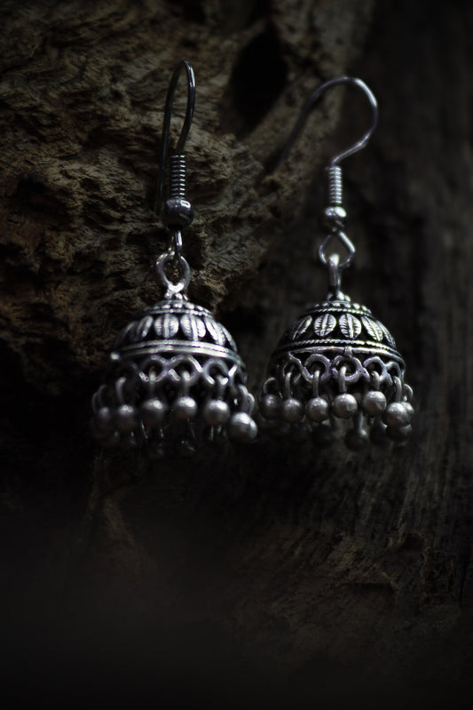 Pratination Classic Oxidized Dome Jhumka Earrings