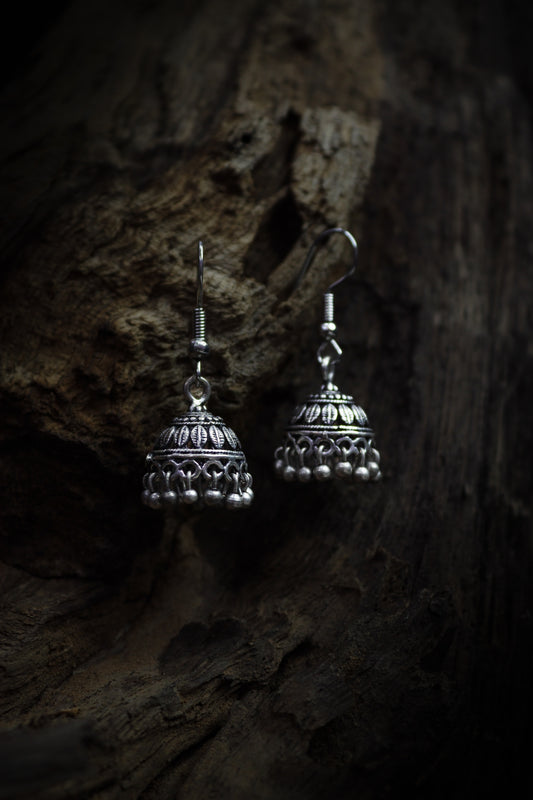 Pratination Classic Oxidized Dome Jhumka Earrings