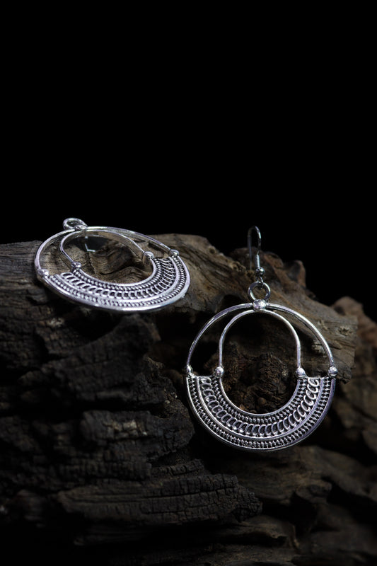 Pratination Boho Crescent Oxidized Hoop Earrings