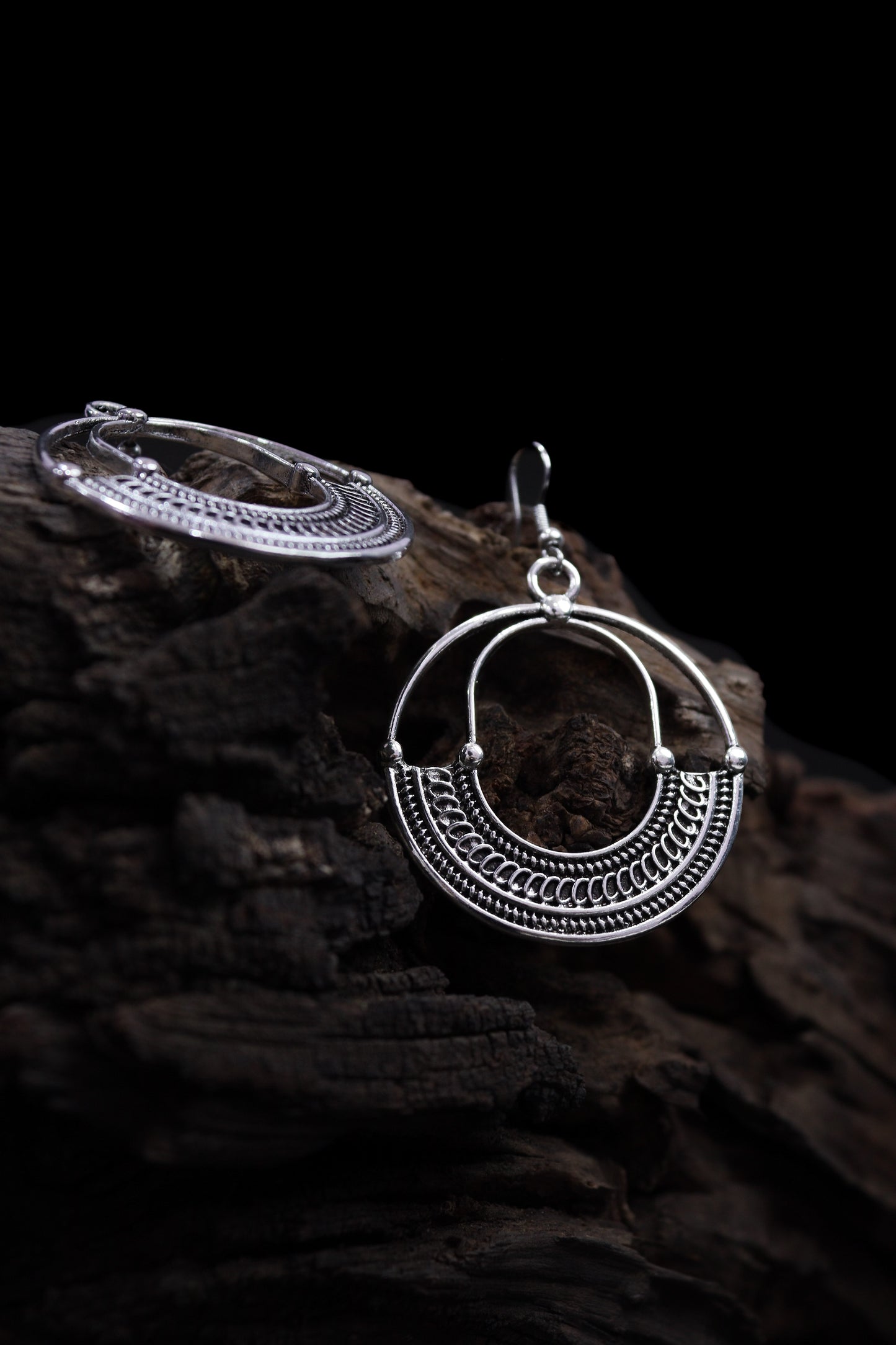 Pratination Boho Crescent Oxidized Hoop Earrings