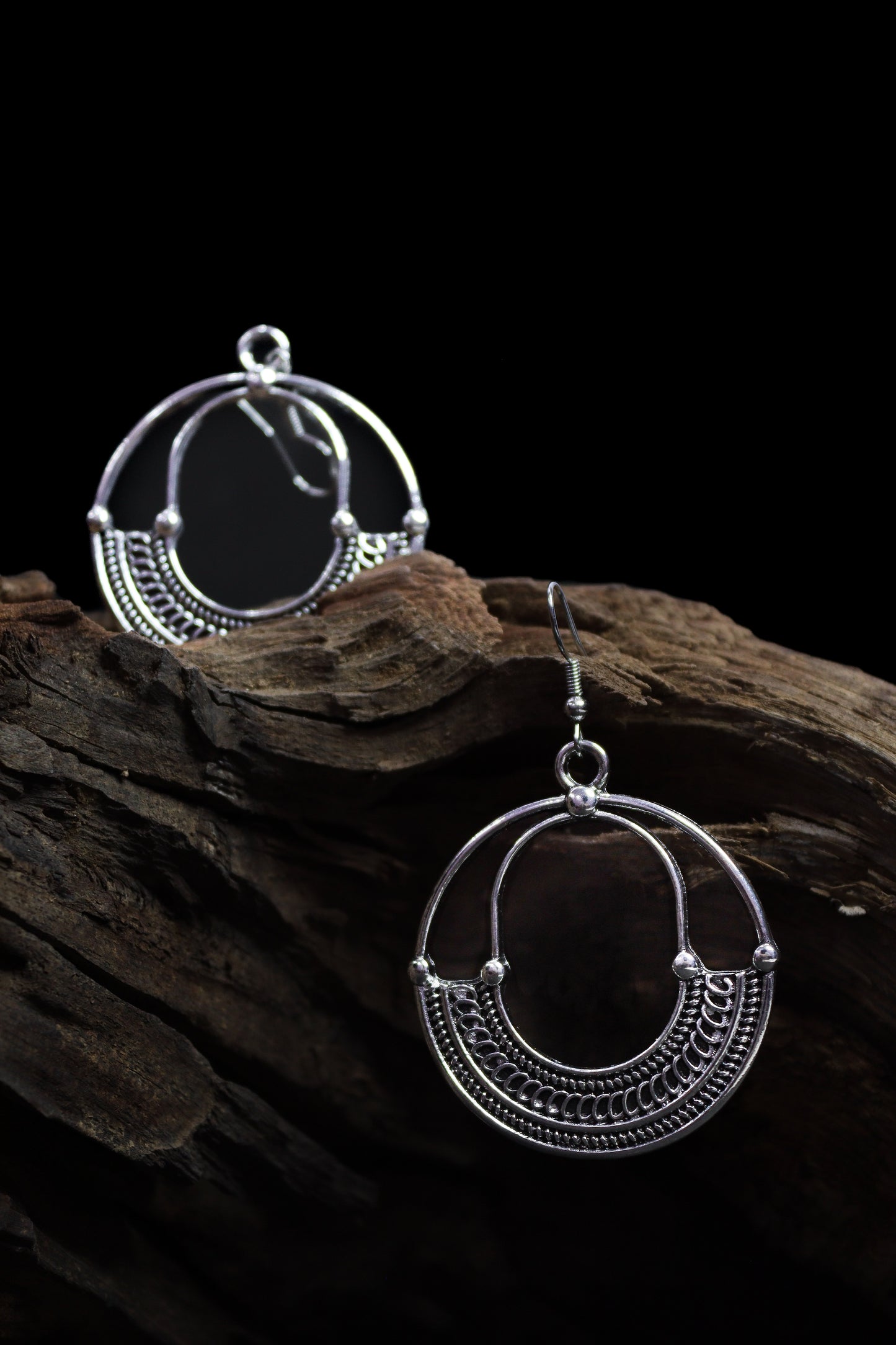 Pratination Boho Crescent Oxidized Hoop Earrings