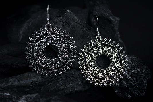 Pratination Vintage Rajasthani Oxidized Silver Mandala Earrings